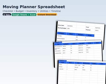 Moving Planner Spreadsheet | Google Sheets & Excel