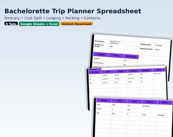Bachelorette Trip Planner Spreadsheet | Google Sheets & Excel