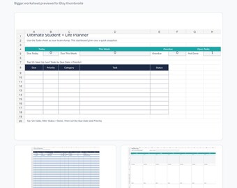 Student Planner Spreadsheet, Academic Assignment Tracker (Digital Download)
