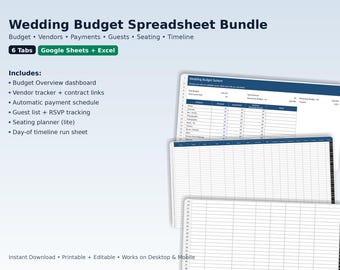 Wedding Budget Spreadsheet Template Bundle | Google Sheets + Excel