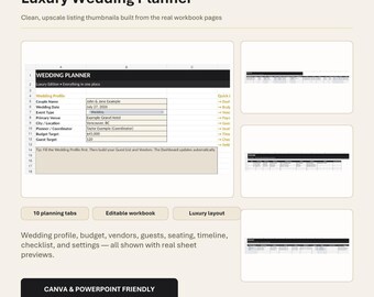 Luxury Wedding Planner Spreadsheet, Editable Wedding Planning Workbook, Budget Guest List Seating Chart Timeline