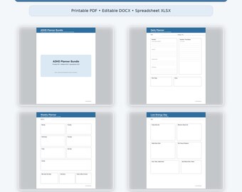 ADHD Planner Bundle Printable PDF Editable docx xlsx Daily Weekly