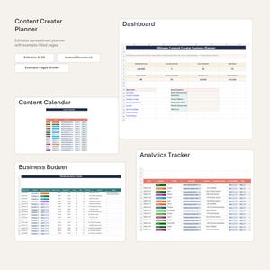 Foglio di calcolo XLSX per la pianificazione dei contenuti, calendario per i social media, strumento di analisi, budget, CRM e strumento di monitoraggio delle sponsorizzazioni.