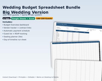 Wedding Budget Spreadsheet Template (100–150 Guests) | Google Sheets + Excel