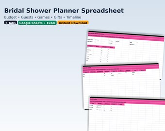 Bridal Shower Planner Spreadsheet | Google Sheets + Excel | Instant Download