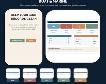 Registro di manutenzione dell'imbarcazione, Monitoraggio dei servizi nautici, Pianificatore di carburante e viaggi, Attrezzatura di sicurezza, Foglio di calcolo Excel per l'invernaggio