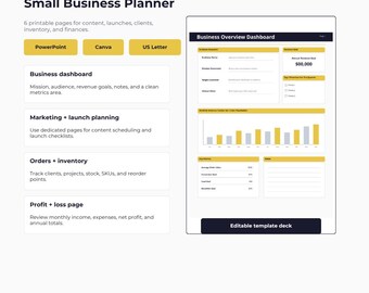 Small Business Planner Canva | Content, Client, Launch, Profit Tracker (Digital Download)