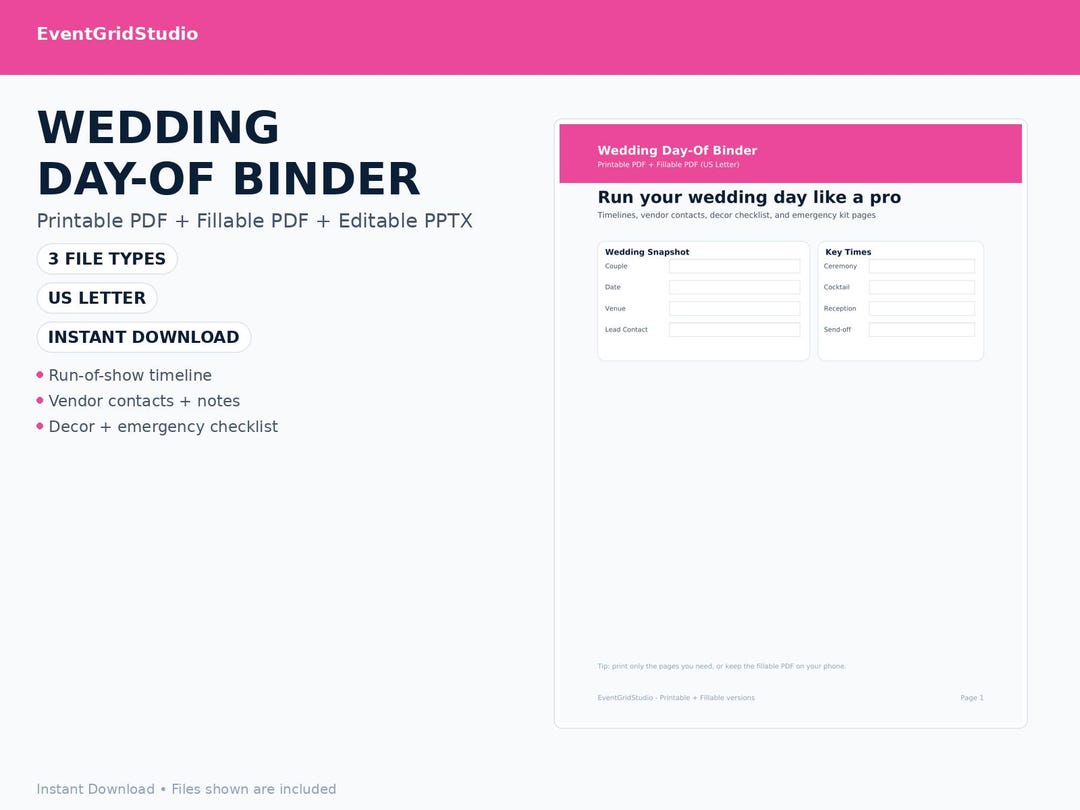 Wedding Day-of Binder | Printable + Fillable PDF | Instant Download - Etsy