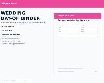Wedding Day-Of Binder | Printable + Fillable PDF | Instant Download