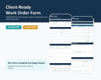 Modulo d'ordine di lavoro del cliente in PDF / Modello di richiesta di servizio compilabile, Scheda di lavoro per riparazioni, Modulo per servizi a domicilio