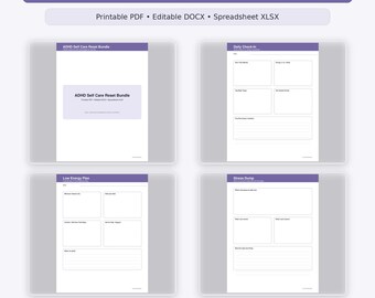 ADHD Self Care Reset Bundle Printable Editable PDF Docx Xlsx