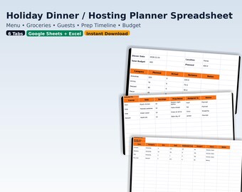 Holiday Dinner Planner Spreadsheet | Google Sheets & Excel, Instant Download