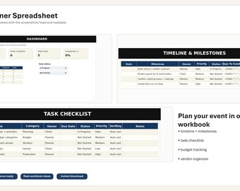Editable Event Planner Spreadsheet, Budget Tracker, Timeline, Checklist (Digital Download)