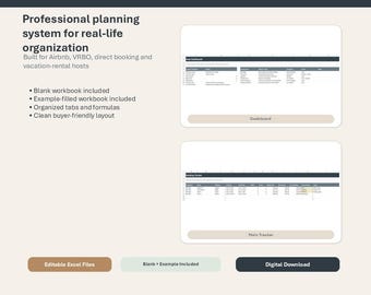Foglio di calcolo per la pianificazione degli affitti a breve termine, strumento di monitoraggio delle prenotazioni Airbnb, lista di controllo del ricambio degli inquilini e registro delle spese.