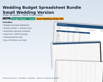 Small Wedding Budget Spreadsheet Template (Under 60 Guests) | Google Sheets + Excel