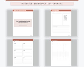 ADHD Home Management Bundle Printable Editable PDF Docx Xlsx