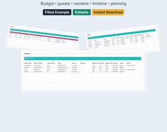 Wedding Master Planner Spreadsheet, Budget, Guest List, Vendor, Timeline and Seating Excel Template