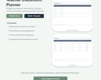 Foglio di calcolo per la pianificazione delle lezioni, registro dei voti, programma delle lezioni, registro delle presenze e organizzatore della classe.
