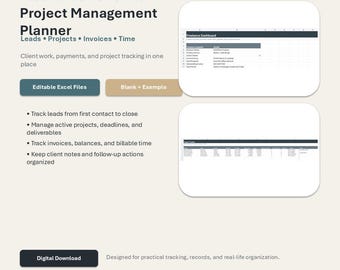 Foglio di calcolo per la gestione dei clienti freelance, monitoraggio dei progetti, registro delle fatture, CRM per i lead e strumento di monitoraggio del tempo.