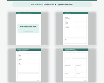 ADHD Cleaning Planner Bundle Printable PDF Editable docx xlsx Checklist