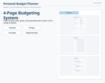 Personal Budget Planner Canva Template | Monthly Tracker, Bill Log (Digital Download)