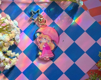 Princess Peach Acrylic Charm | Mario Bros Keychain | Epoxy Coated Front