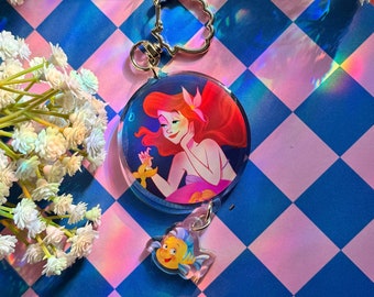 Ariel & Flounder Acrylic Charm | Little Mermaid Keychain | Epoxy Coated Front