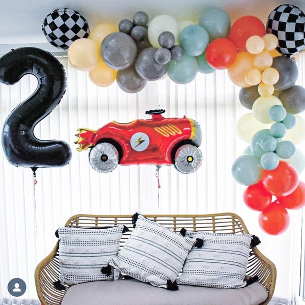 Race Car Theme Balloon Garland Kit, 1st Birthday Muted Car Balloon Arch Kit, Boy Birthday Party Decoration, DIY Baby Shower Decor Supplies