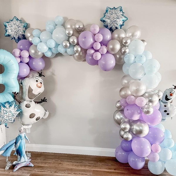 Frozen Elsa en Olaf DIY Balloon Garland Kit, Frozen Themed Ballonboog Kit, Blauw Zilver Paars Ballonboog, Verjaardagsfeestje Decoraties