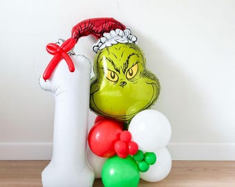 Torre di palloncini Grinch con licenza, Buon Grinchmas, Decorazioni per la festa di Come il Grinch rubò il Natale, Lei è una cattiva, Tema Twoville