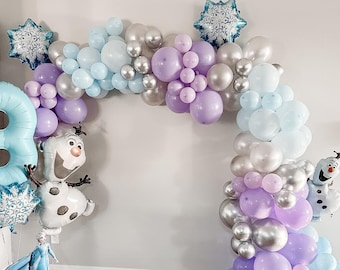 Frozen Elsa and Olaf DIY Balloon Garland Kit, Frozen Themed Balloon Arch Kit, Blue Silver Purple Balloon Arch, Birthday Party Decorations