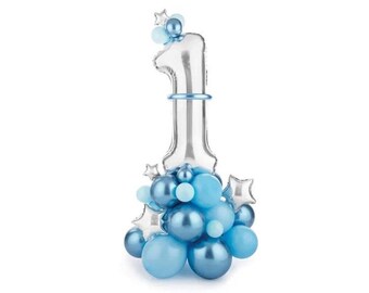 1st Birthday Balloon Bouquet | First Birthday Decor | Blue Balloon Garland | Boys First Birthday | 1st Birthday Decoration |Number 1 Balloon