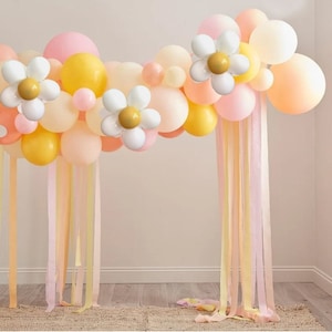 Ghirlanda di palloncini a margherita fai da te, decorazione ad arco di fiori, decorazione di compleanno alla moda, decorazione per baby shower, arco per bridal shower boho, ghirlanda boho a tema floreale