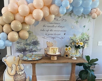 Muted Winnie the Pooh Balloon Garland | Baby Shower Decor | First Birthday Balloon Arch | Gender Reveal | Classic Pooh Pastel Blue Yellow