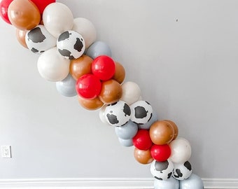 Cow Boy Country Farm Animal Themed Southern Retro Blue DIY Balloon Garland Kit | Wild One DIY Balloon Arch Cow Print Balloons | Party Decor