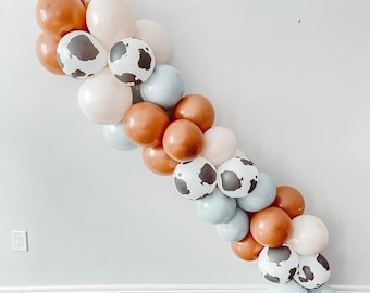 Cow Boy Country Farm Animal Themed Southern Retro Blue DIY Balloon Garland Kit | Wild One DIY Balloon Arch Cow Print Balloons | Party Decor