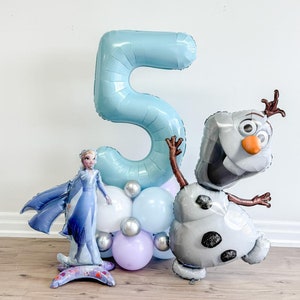 Kit torre di palloncini fai da te Elsa e Olaf Frozen con licenza Kit scultura di palloncini a tema Frozen Palloncini blu argento viola Decorazioni per feste di compleanno