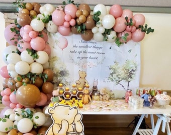 Muted Winnie the Pooh Balloon Garland | Baby Shower Decor | First Birthday Balloon Arch | Gender Reveal | Dusty rose Winnie the Pooh Decor