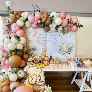Ghirlanda di palloncini Winnie the Pooh smorzati / Decorazione per baby shower / Arco di palloncini per il primo compleanno / Rivelazione del sesso / Decorazione Winnie the Pooh rosa antico