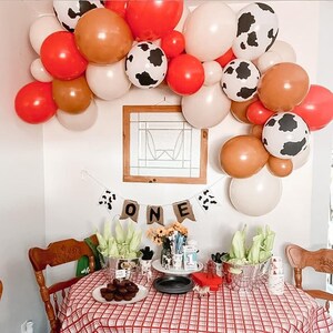 Holy Cow Im One Balloon Garland Kit | Farm Animal Themed Balloon Garland Kit | Wild One Decor | Little Sheriff Birthday | Cow Boy Party