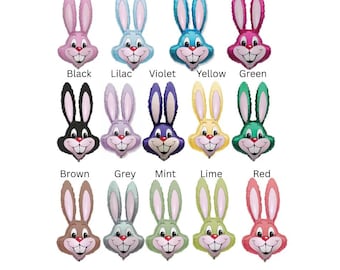 35" Bunny Rabbit Head Multicolor Foil Balloons, Easter Balloon Decor, Rabbit Face Balloons, Farm Animals Birthday Party Supplies For Kids