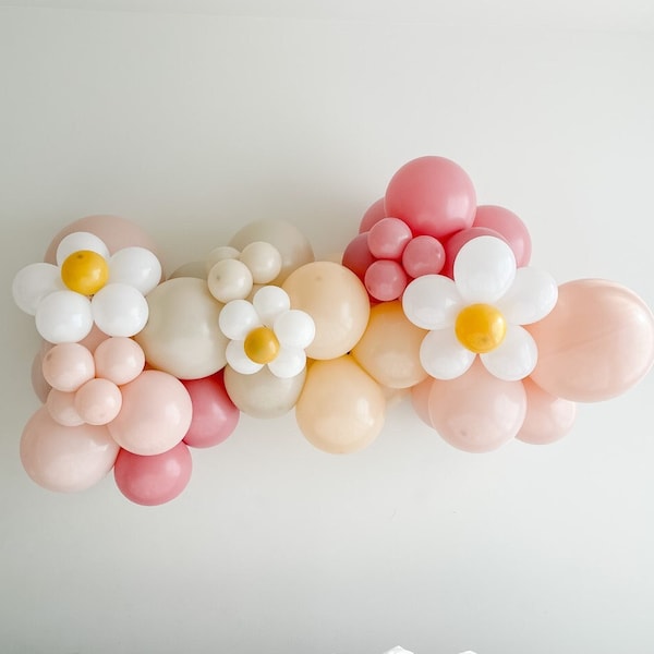 Sand Blush Dusty Rose Pastel Color Globo Garland Kit, DIY Groovy Daisy Flower Balloon Arch Kit, Boho Baby Shower Decoración de cumpleaños