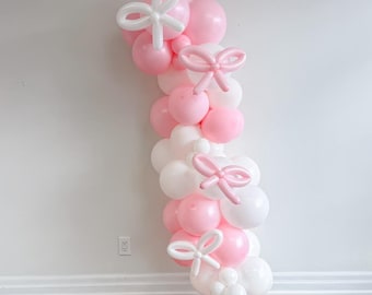 Pink Bow Balloon Garland Kit Pink and White Bows Balloon Arch Tying The Knot Coquette Bachelorette Bridal Girl Baby Shower 1st Birthday Gift