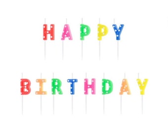 Colorful Happy Birthday Candles | Birthday Candles | Happy Birthday Cake Candles | Birthday Cake Topper | Rainbow Candles | Cake Decorations