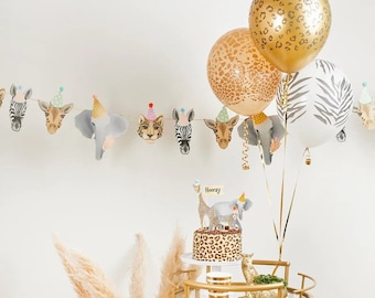 Party Animal Garland | Party Animal Cake Topper | Safari Party | Jungle Bunting | Wild One | Two Wild | Zoo | Giraffe | Zebra | Elephant