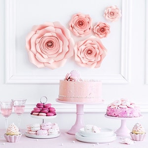 Pink Paper Flower Backdrop | Set of 5 Pastel Pink Paper Flower Decor | Paper Flower Set | Rose Decor | Nursery Paper Flowers Wall Decoration