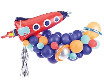 Guirnalda de globos de cohete / Kit de guirnalda de globos de astronauta espacial para armar / Viaje alrededor del sol / Dos a la luna / Baby shower espacial / Cumpleaños de niño