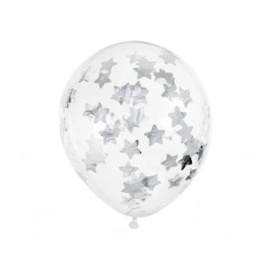 Silver Star Confetti Balloons | Silver Decor | Twinkle Twinkle Little Star | Confetti Balloon | Party Balloons | Silver Baby Shower | Clear