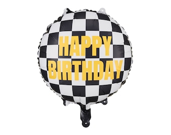 Checkered Flag Happy Birthday Foil Balloon | Racing Theme Birthday Balloon | Two Fast Balloons | Fast One Balloons | Car Themed Birthday