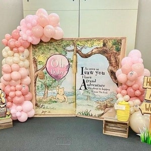 Muted Winnie the Pooh Balloon Garland Baby Shower Decor First Birthday Balloon Arch Gender Reveal Dusty rose Winnie the Pooh Decor image 1